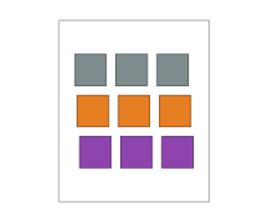 A three-by-three grid of gray, orange, and purple squares from a visual grouping study.